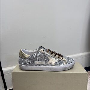 Golden Goose Silver and Gold Glitter Sneakers